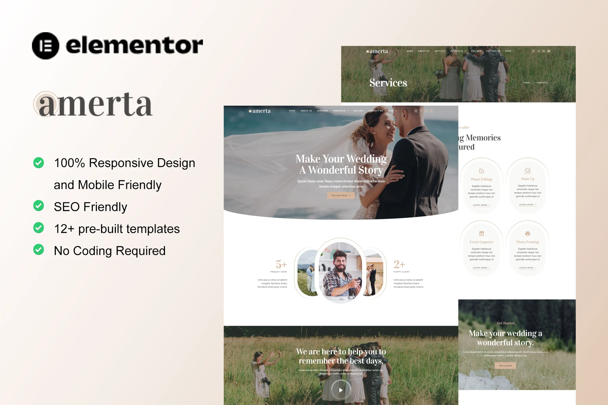 Amerta - Wedding Photography Services Elementor Template Suite - photonwave.com | Professional WordPress Repair Service, Global Reach, Fast Response