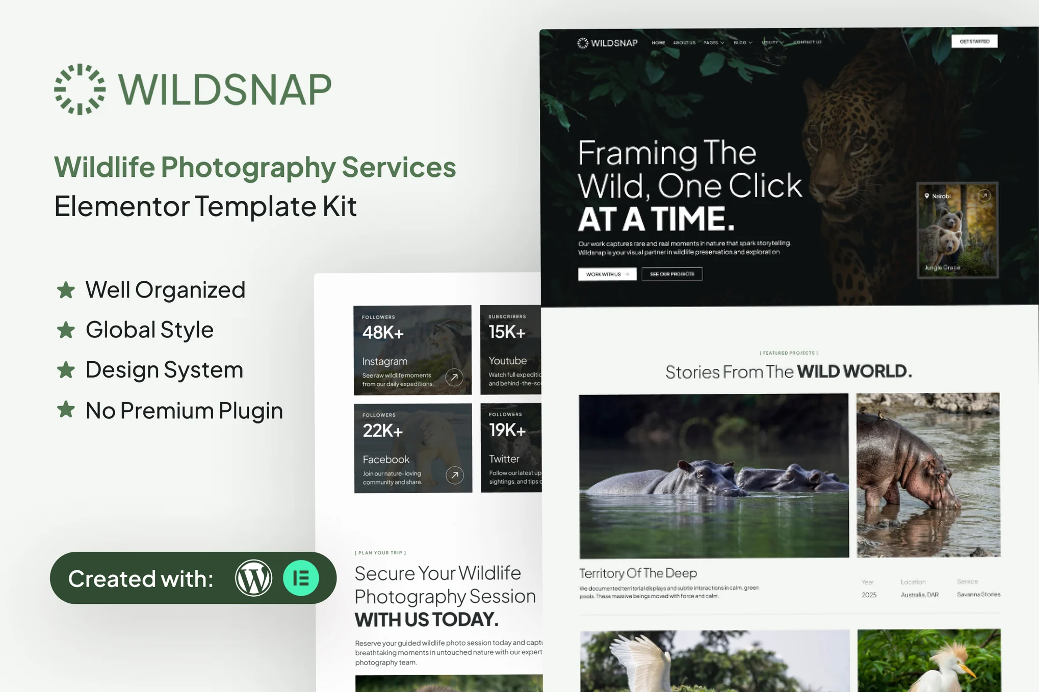 Wildsnap - Wildlife Photography Services Elementor Template Suite - Photonflux.com | Professional WordPress Repair Service, Global Reach, Fast Response