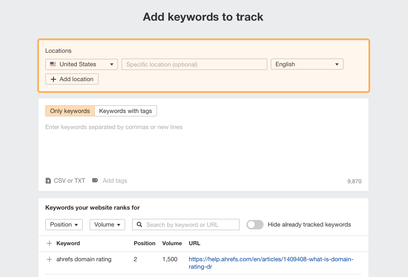 Imagen [7]-Guía completa de Ahrefs Rank Tracker: Guía de adición de palabras clave y gestión de ranking multirregión