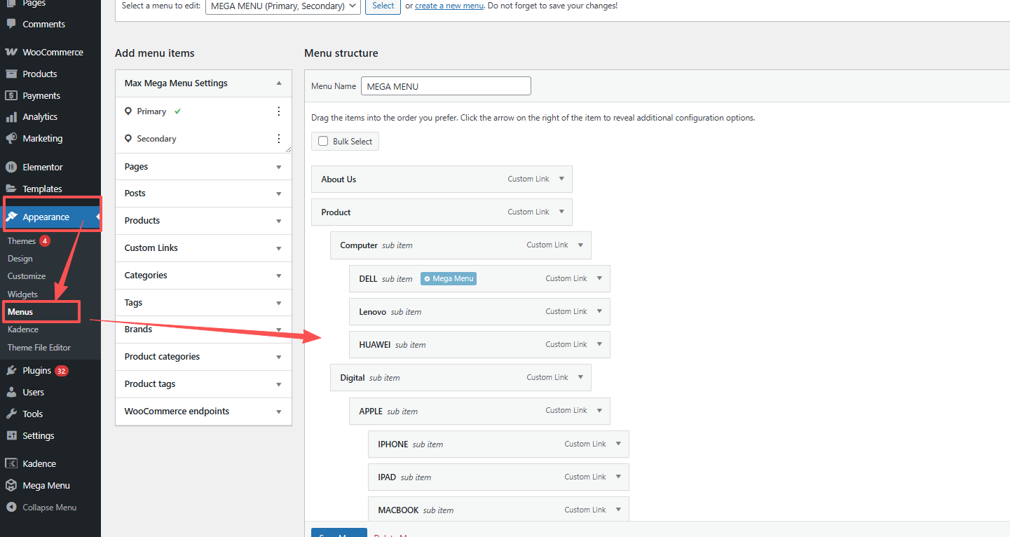 WordPress super menu icon setting method WordPress menu icon adding tutorial super menu icon location where the