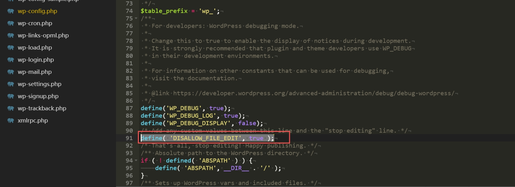 DISALLOW_FILE_EDIT
DISALLOW_FILE_EDIT配置
WordPress安全