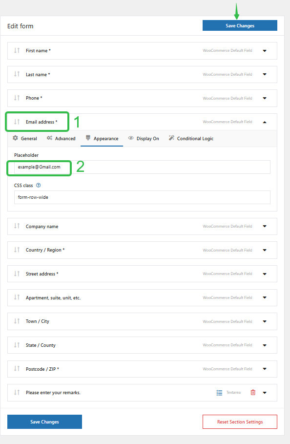 Flexible Checkout Fields为字段标签增加占位符的设置