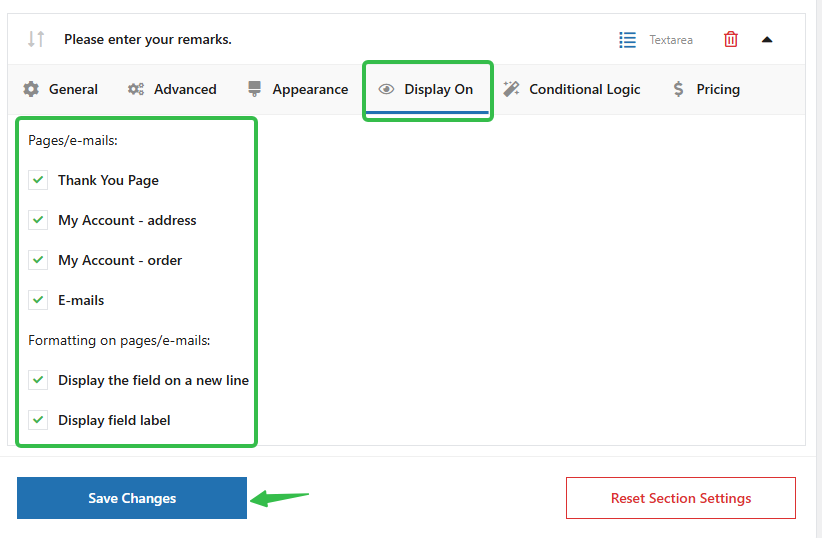 在显示开始中勾选需要该字段出现的页面