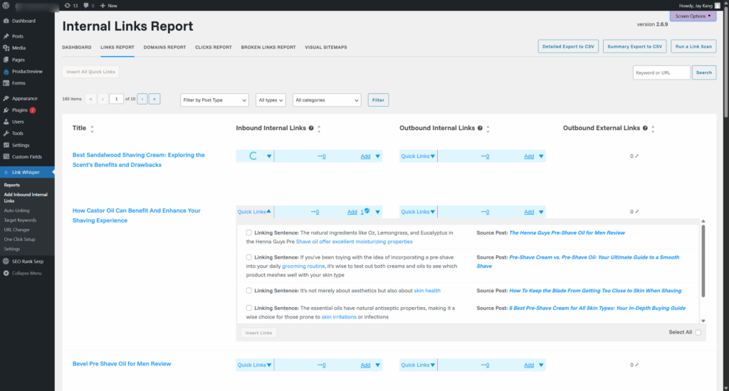 Link Whisper 内部リンク追加レポート
