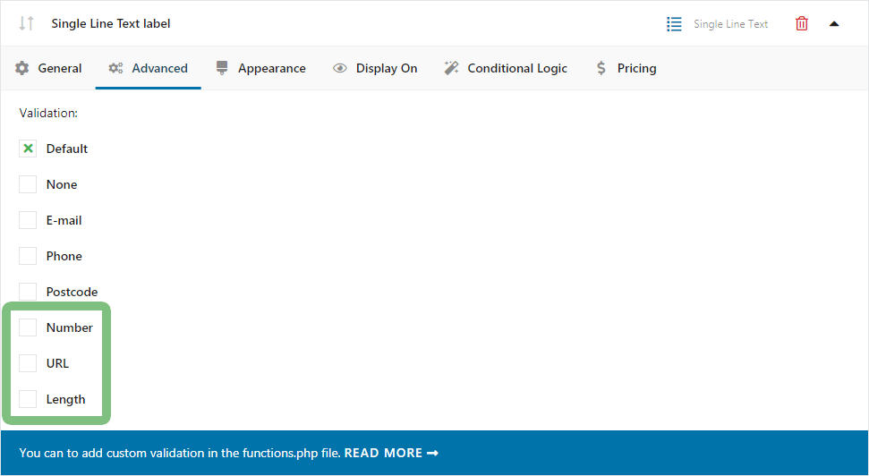 Flexible Checkout Fields 创建验证规则