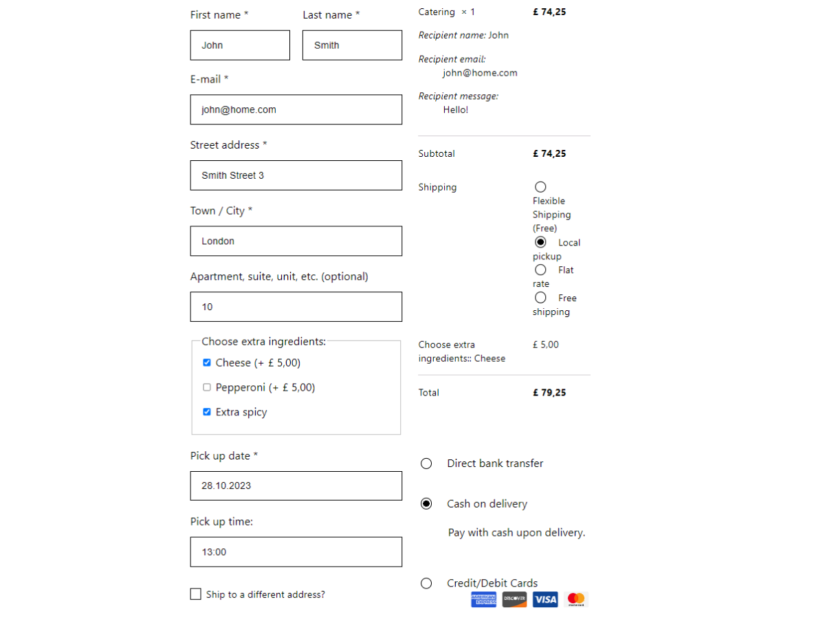 Flexible Checkout Fields PRO 生成的 WooCommerce 移动端结账页示例