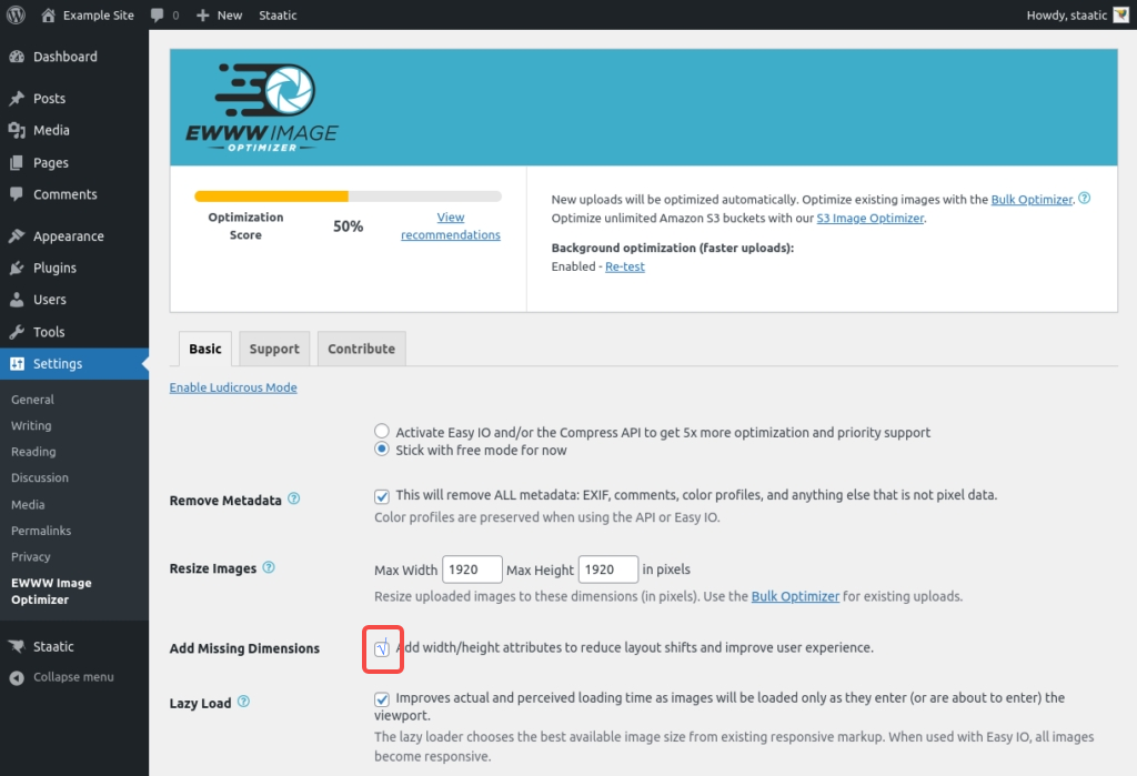 EWWW启用 Add Missing Dimensions