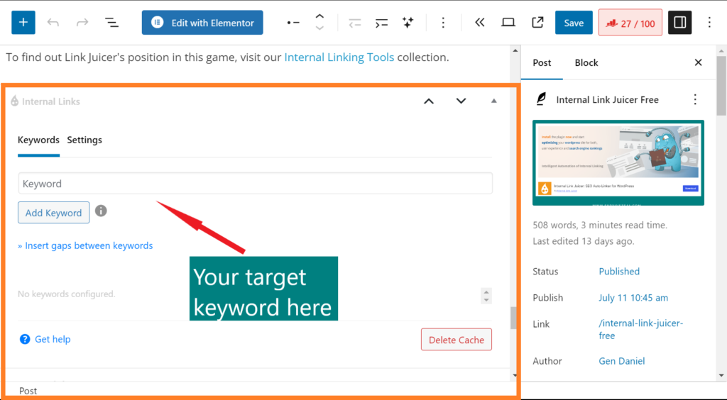  Internal Link Juicer 关键词编辑器
