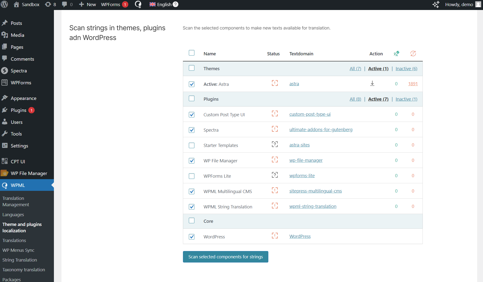 WPML テーマとプラグインのスキャン