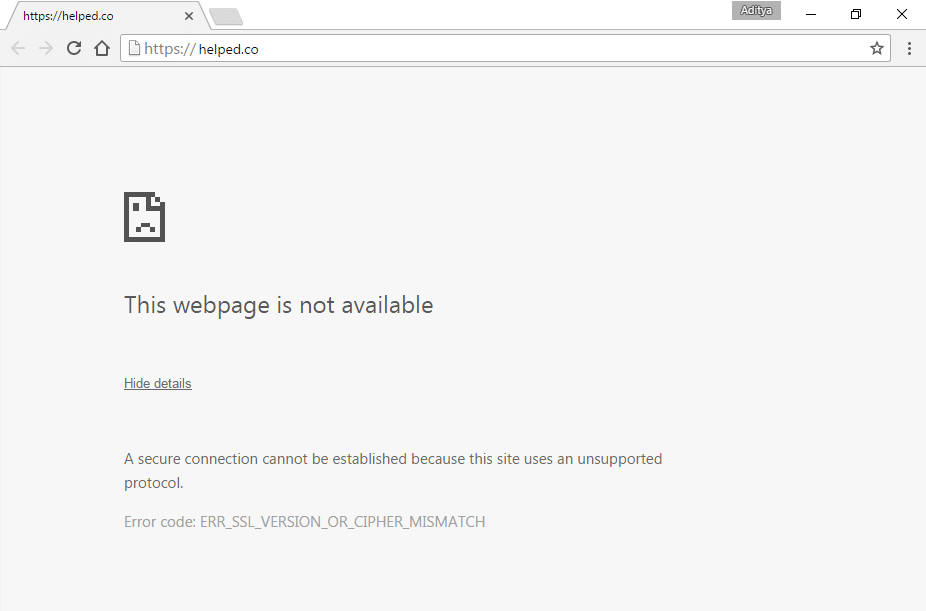 Error de configuración del certificado SSL del servidor de origen o incompatibilidad de la versión del protocolo.