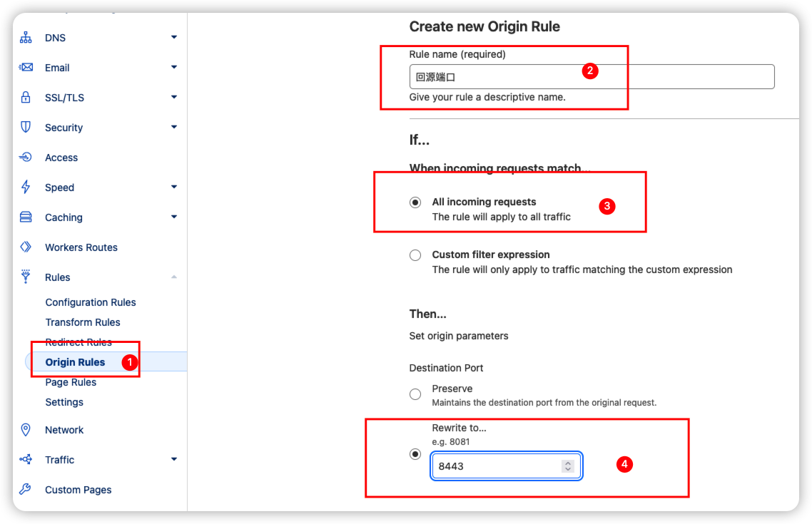 Configuración del puerto del servidor de origen de Cloudflare