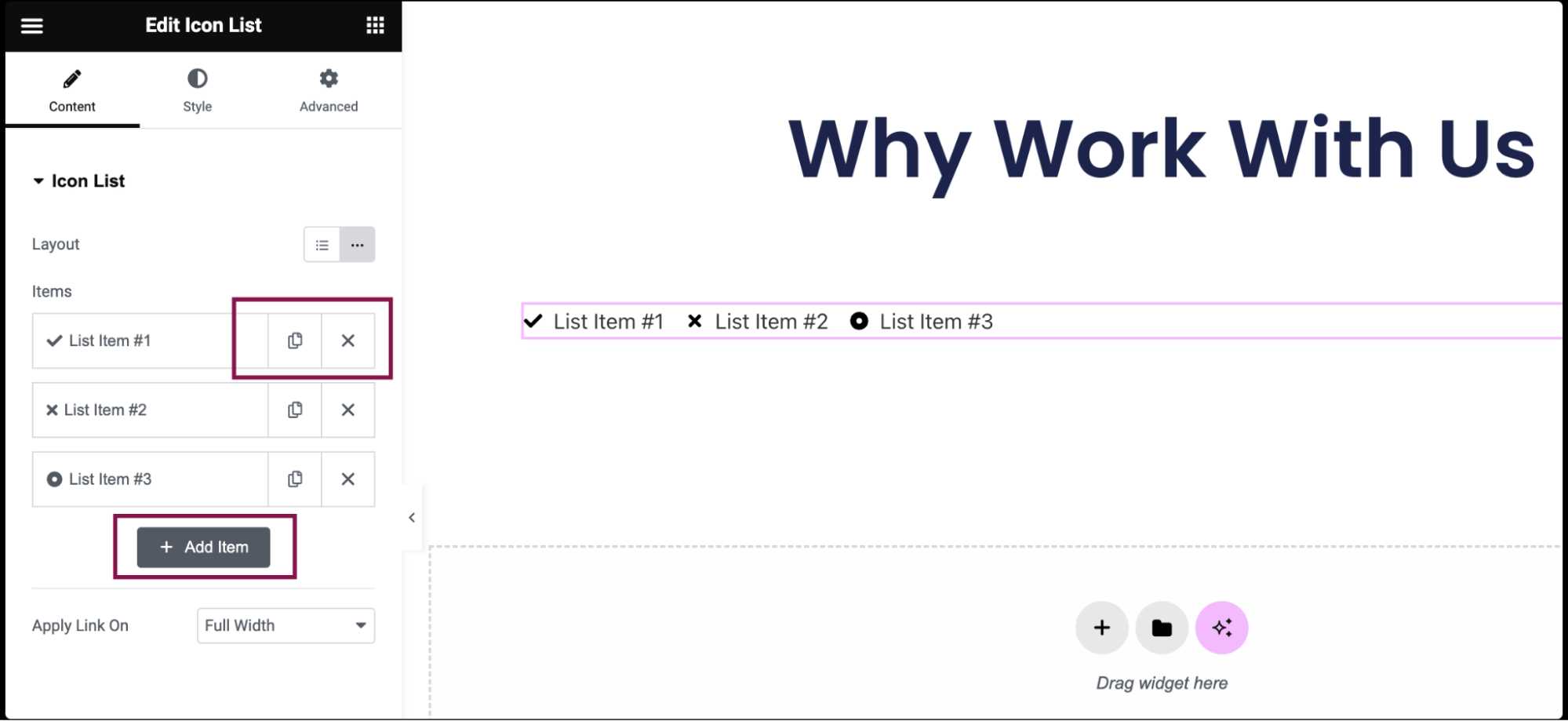 添加 Text Editor 或 Icon List