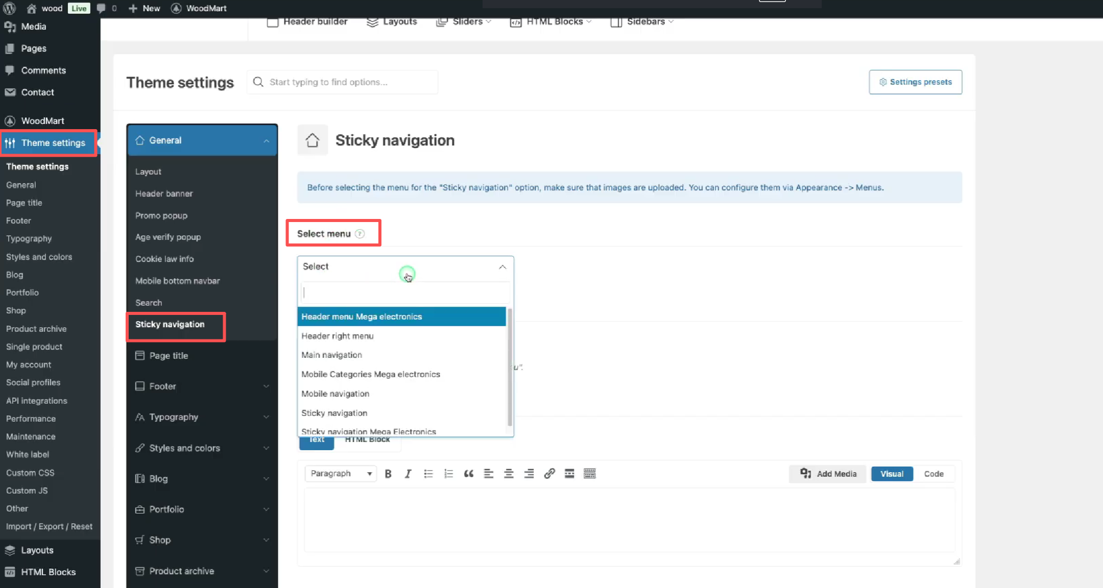 Imagen [3] - Cómo configurar la navegación fija en el tema Woodmart: mejora de la usabilidad del sitio web y la experiencia del usuario.