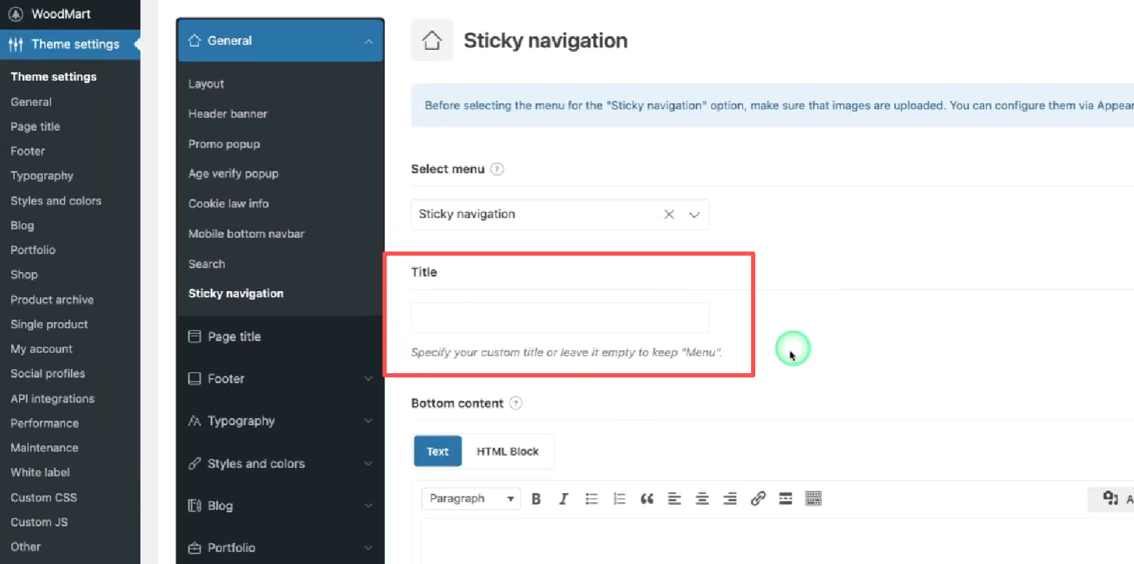 Imagen [8] - Cómo configurar una barra de navegación fija en el tema Woodmart: mejora de la usabilidad del sitio web y la experiencia del usuario.