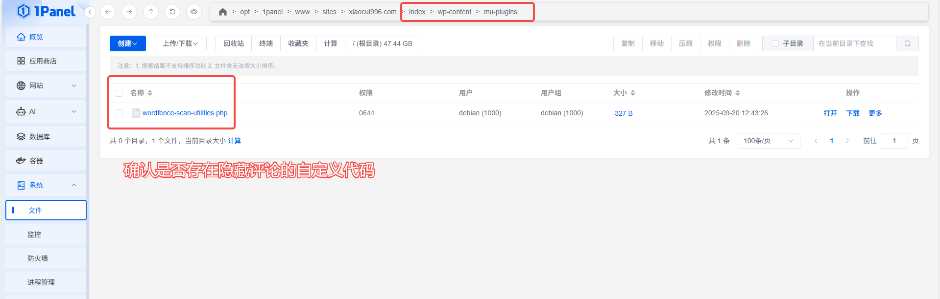 Le serveur confirme l'existence d'un code personnalisé pour masquer les commentaires