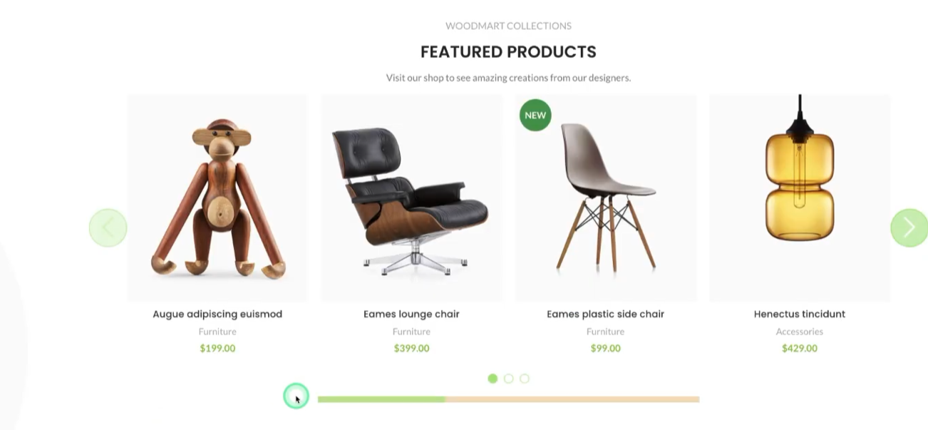 Imagen [9]: cómo configurar y personalizar las flechas, la paginación y la barra de desplazamiento del carrusel en el tema Woodmart.