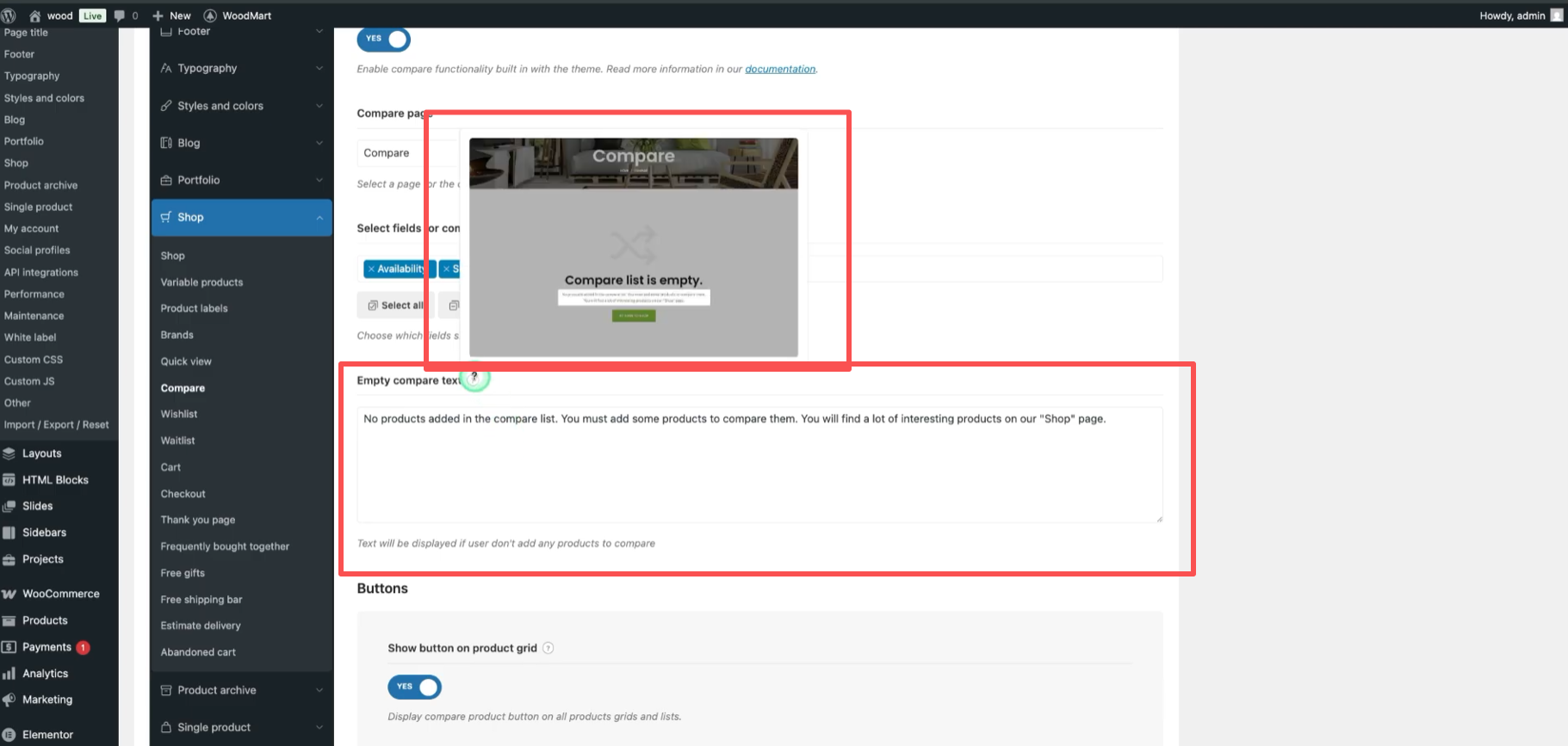 Imagen [7] - Cómo habilitar y optimizar la función de comparación en el tema Woodmart.