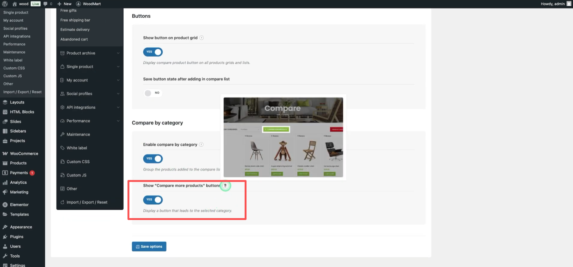 Imagen [11] - Cómo habilitar y optimizar la función de comparación en el tema Woodmart
