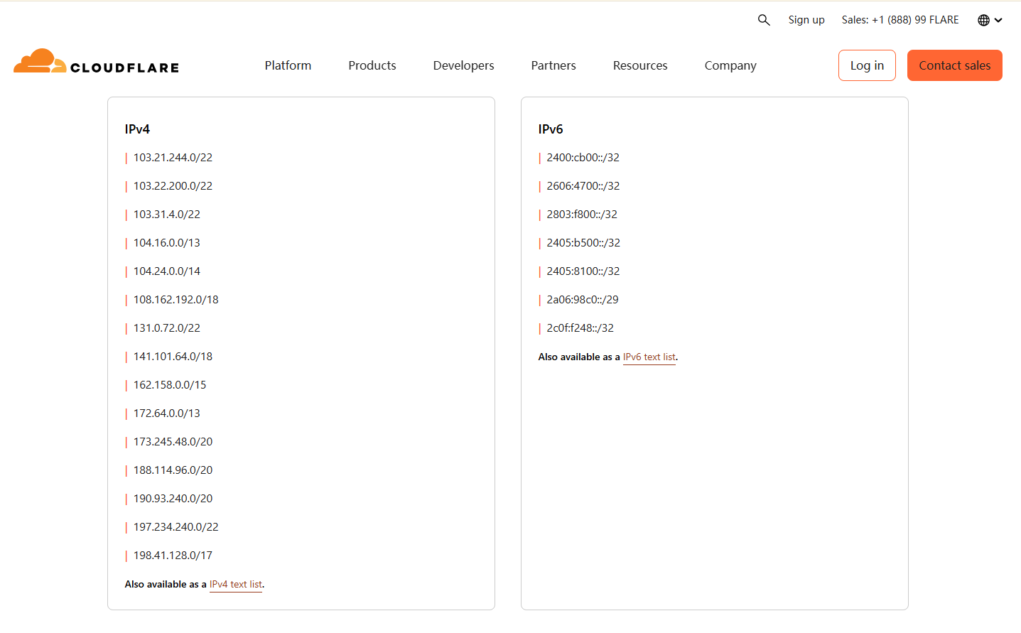  Lista blanca de servidores proxy IP oficiales de Cloudflare