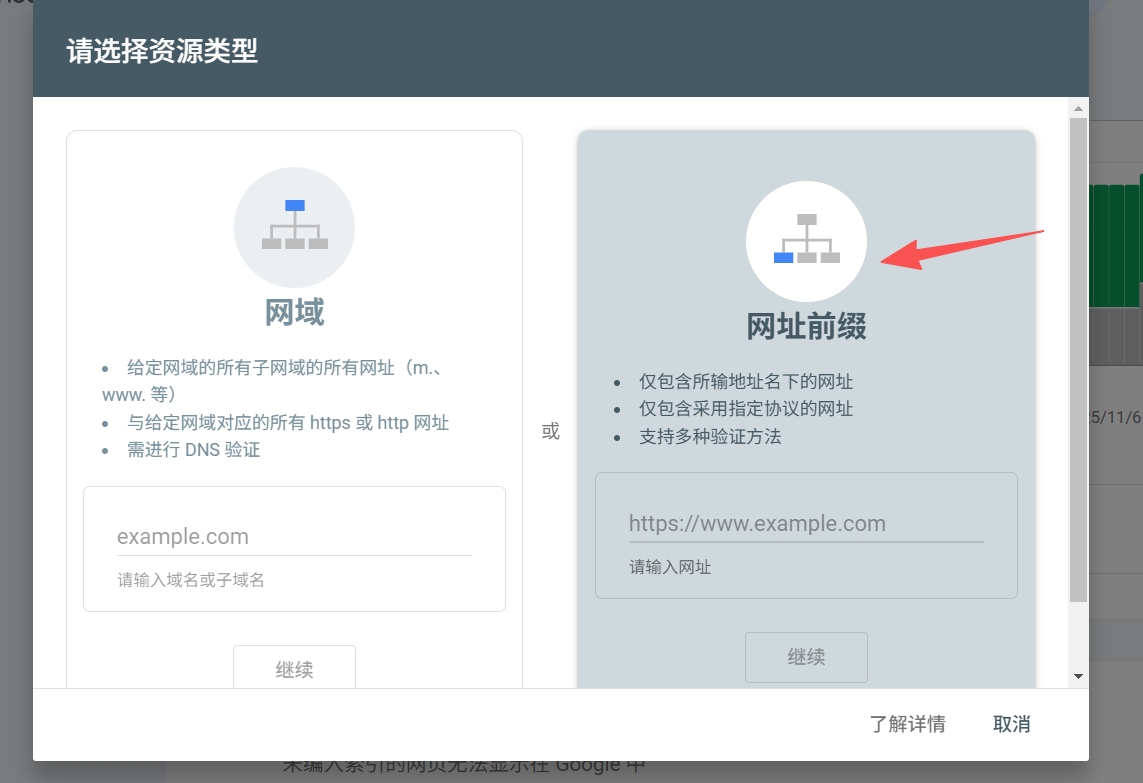 Processus d'ajout GSC — Modèle de préfixe URL