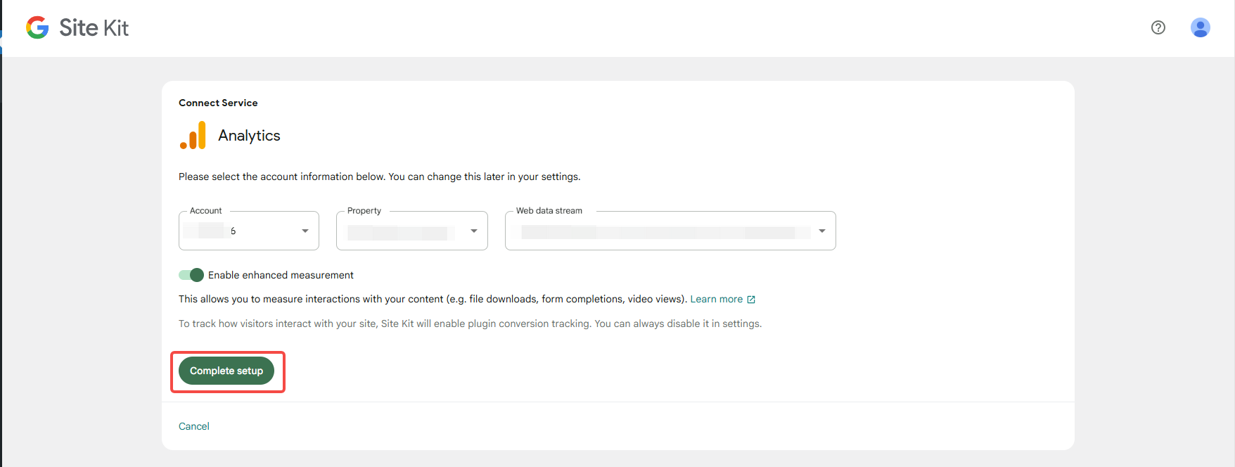 Sélectionnez l'installation de la propriété GA4