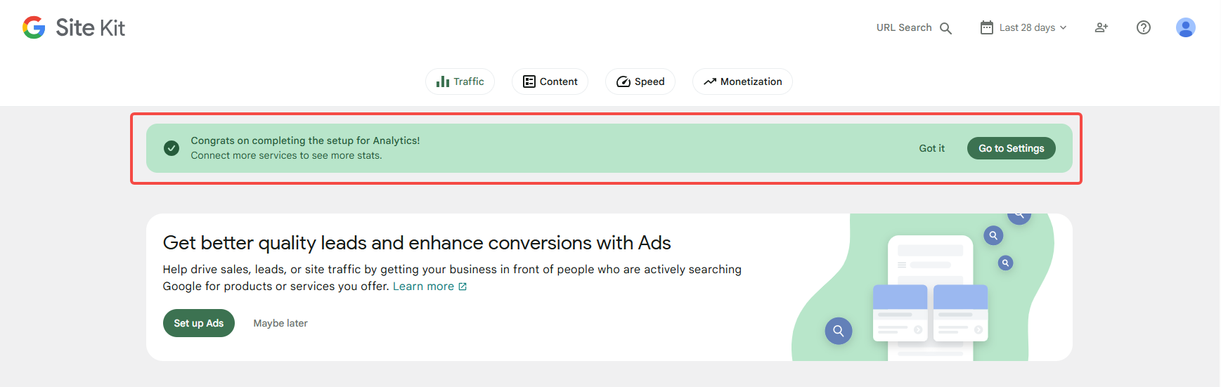  Site Kit by Google a terminé la vérification.