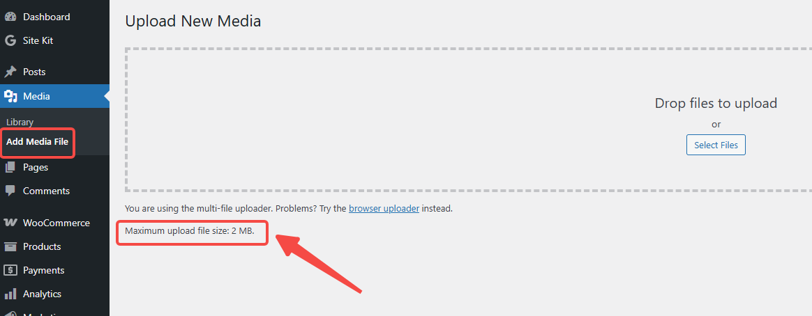 Affichage de la « taille maximale de fichier téléchargé » pour les images dans le panneau d'administration WordPress