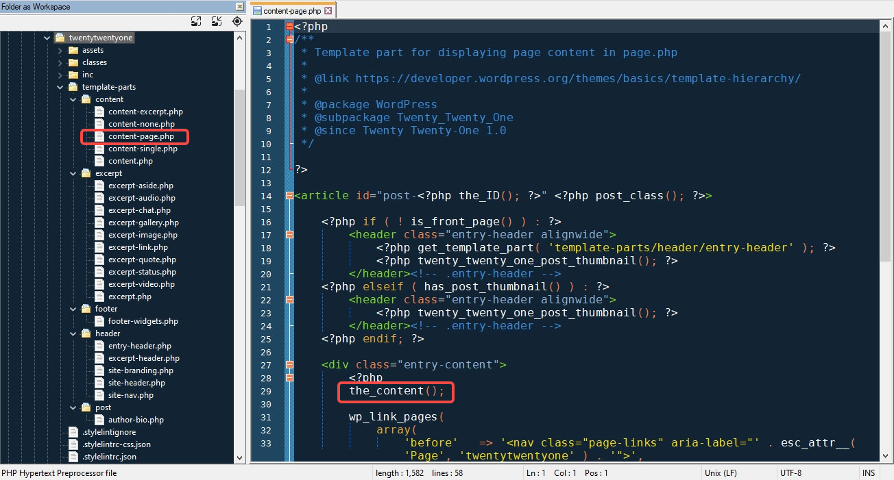 模板中正确调用 the_content()（content-page.php）
