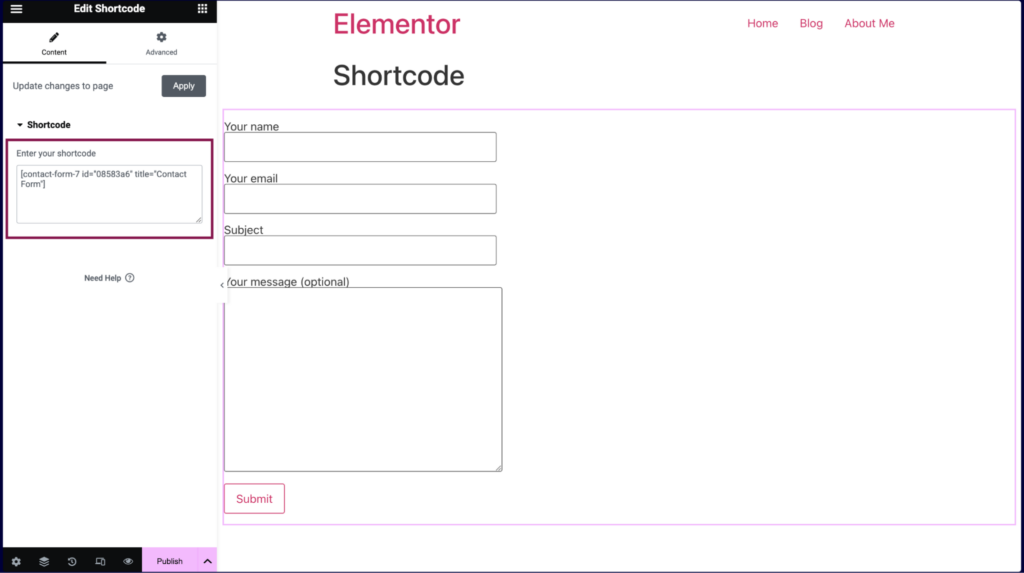 在 Elementor 中添加 Shortcode 小工具