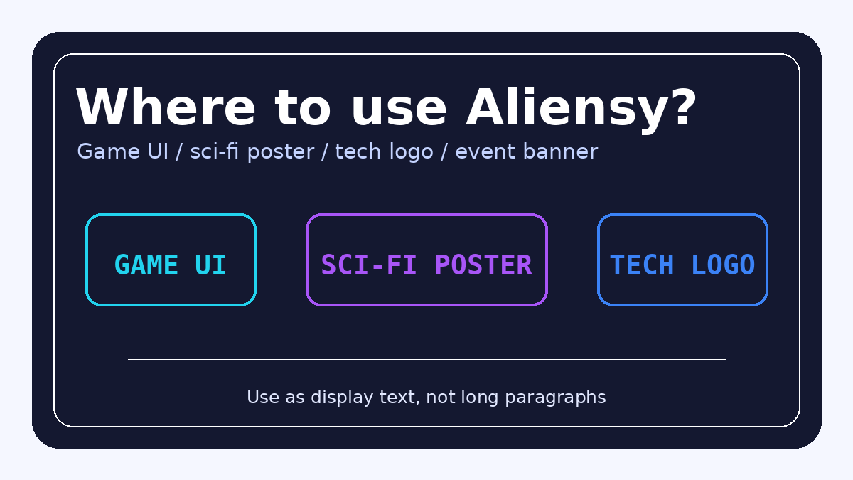 Aliensy Font 在游戏 UI、科幻海报和科技 Logo 中的应用效果