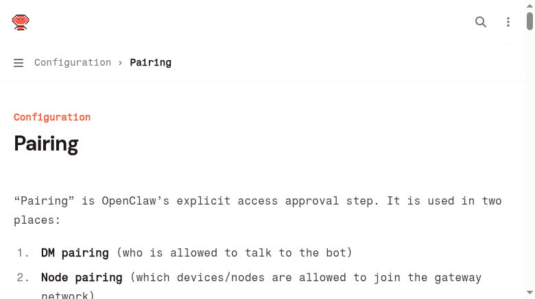 OpenClaw Pairing配对文档截图